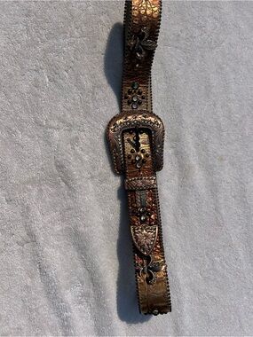 B.B. Simon Metallic Copper Brown Embellished Belt with Ornate Buckle